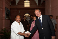 Mr Gérard Longuet, French Minister of Defence meets Shri A.K. Antony, Indian Minister of Defence.